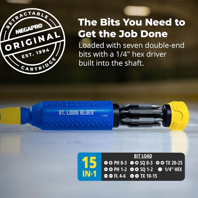 Megapro ® NHL® Team Edition Multi-bit Screwdriver | Officially Licensed NHL® Gear | Durable, Ergonomic, Pro-Grade Screwdriver (St. Louis Blues®) - Image 3